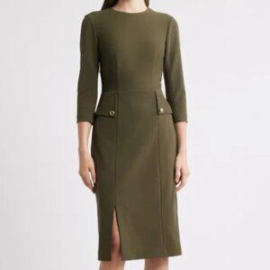 Eliza J Pocket Detail Sheath Dress In Olive Green. Sz: 10